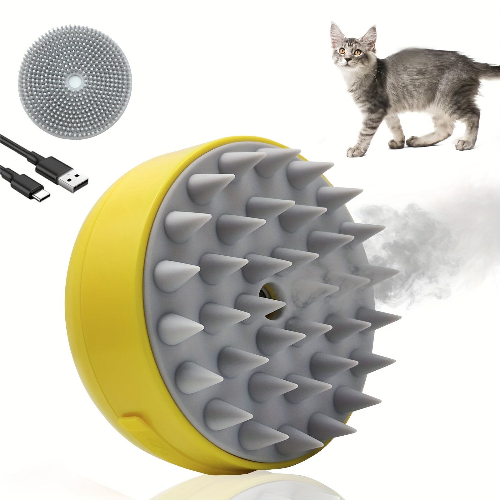 Spazzola Steamy Cat: spazzola elettrica 3 in 1 autopulente, massaggia, pulisce e rimuove i peli