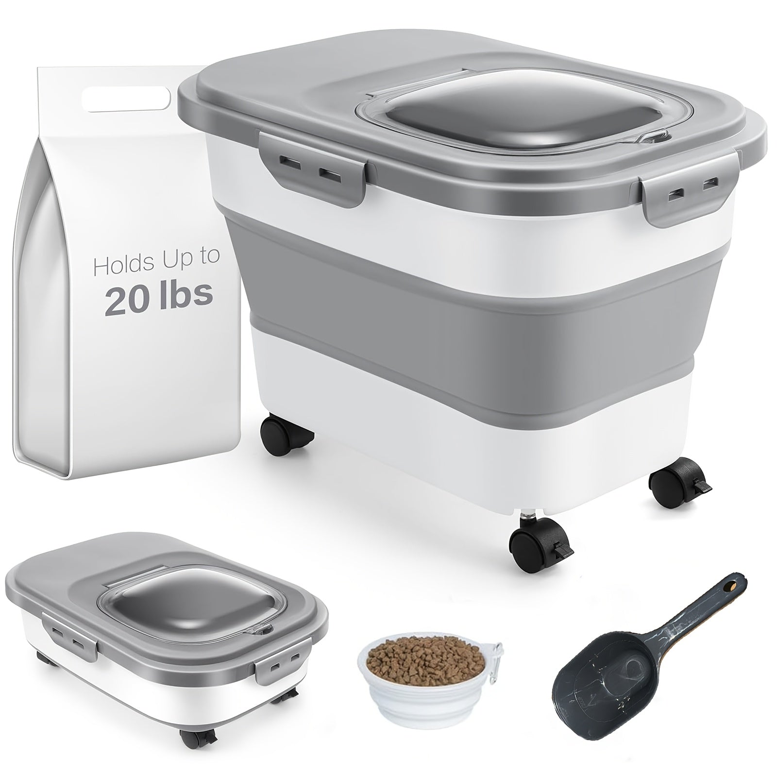 Contenitore pieghevole per alimenti di cani e gatti