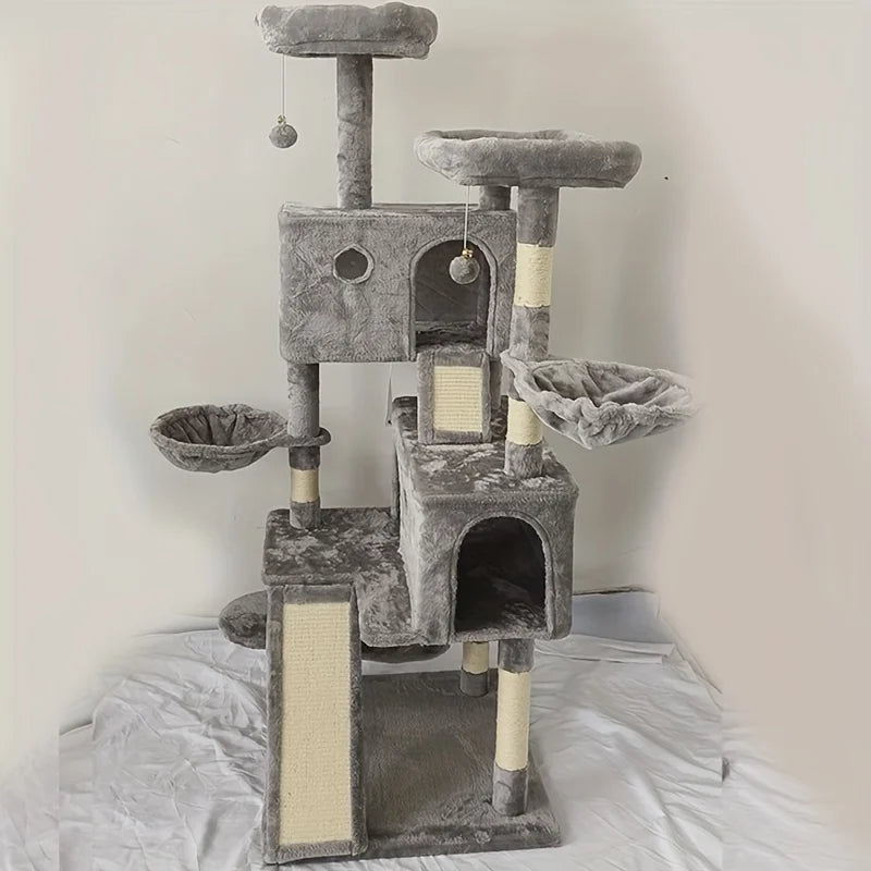 Albero tiragraffi per gatti da 66 pollici con 2 trespoli, 2 grotte e amaca