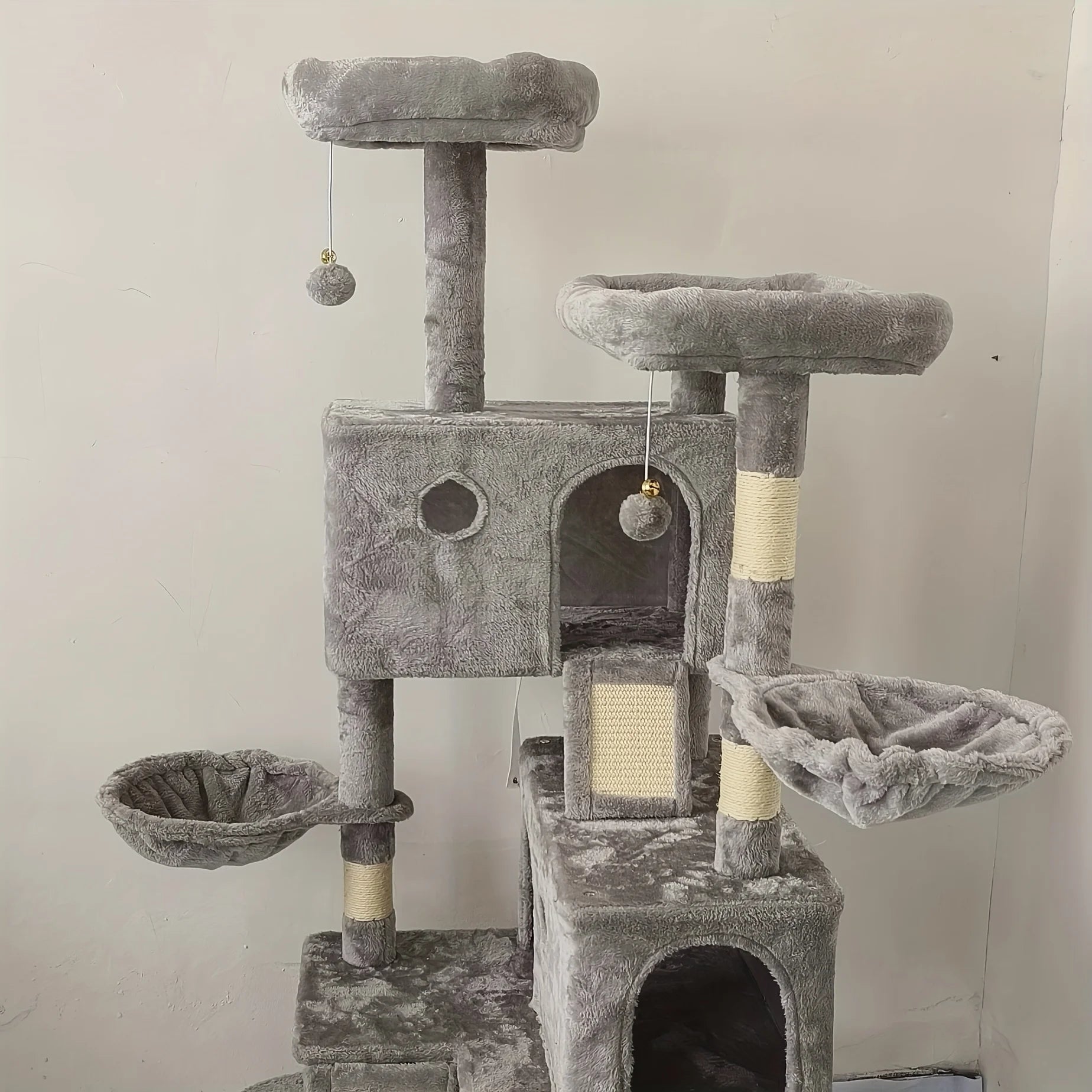 Albero tiragraffi per gatti da 66 pollici con 2 trespoli, 2 grotte e amaca