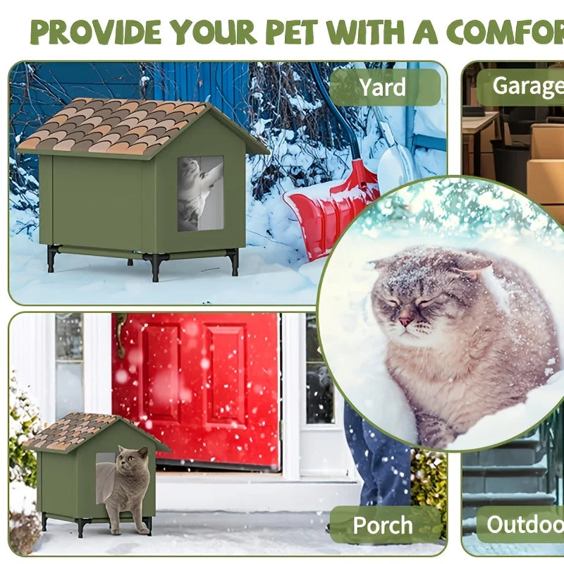 Casetta per gatti per tutte le stagioni con tende trasparenti - Include peluche e tappetino rinfrescante