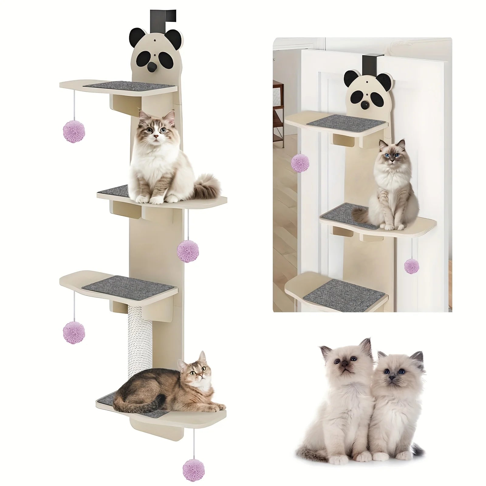 Albero tiragraffi in legno a 4 livelli per gatti