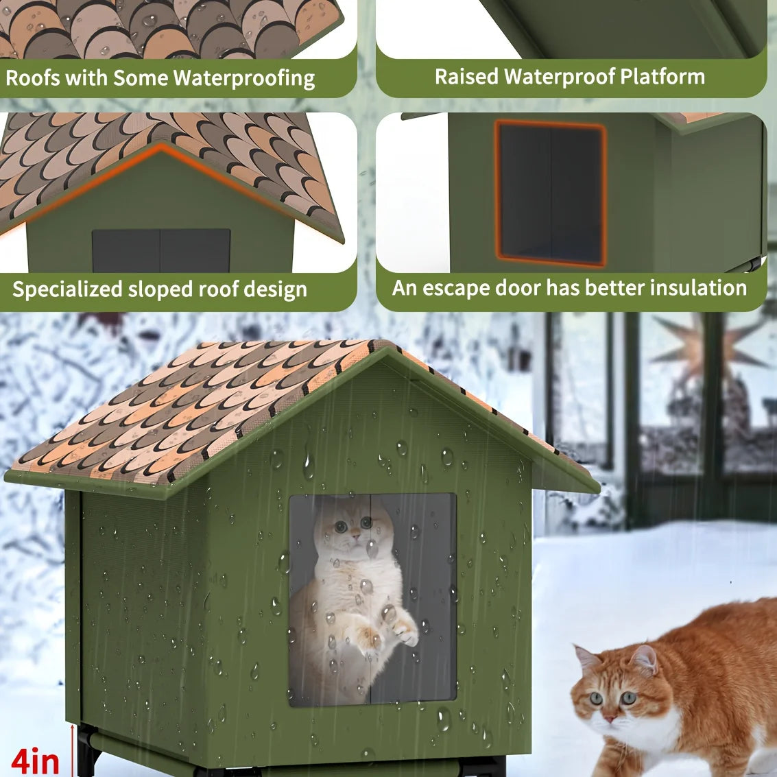 Casetta per gatti per tutte le stagioni con tende trasparenti - Include peluche e tappetino rinfrescante