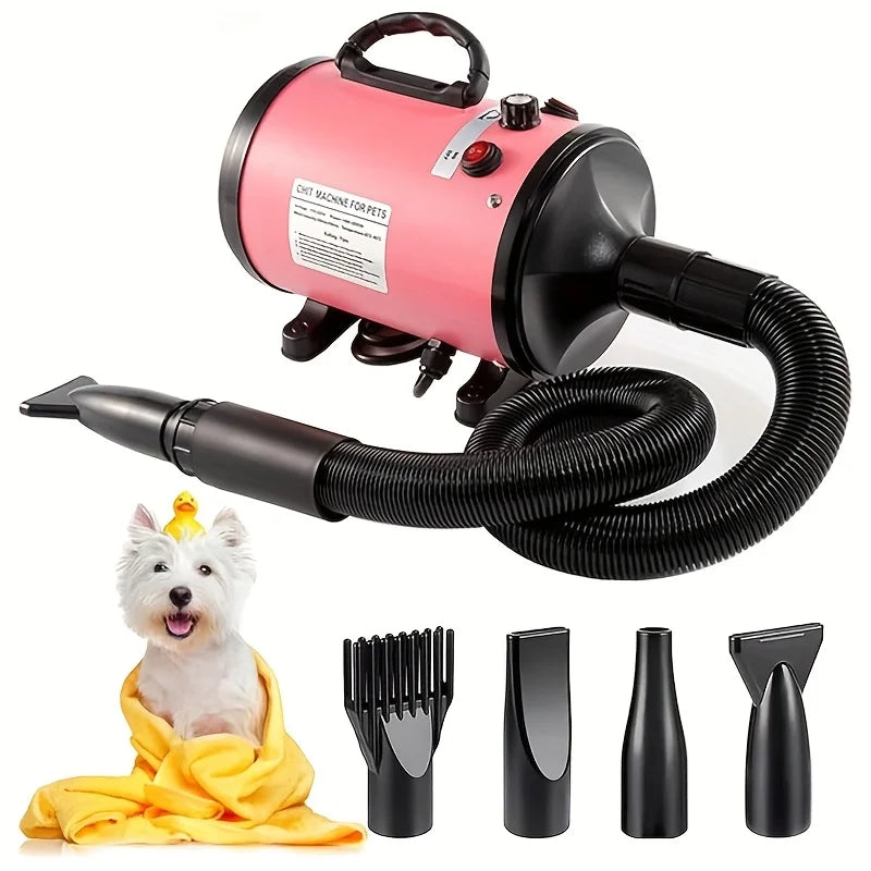 Asciugatore ad alta velocità ad asciugatura rapida per uso domestico con tubo flessibile e 3 ugelli, adatto a cani e gatti