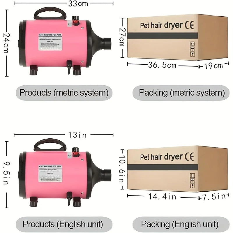Asciugatore ad alta velocità ad asciugatura rapida per uso domestico con tubo flessibile e 3 ugelli, adatto a cani e gatti