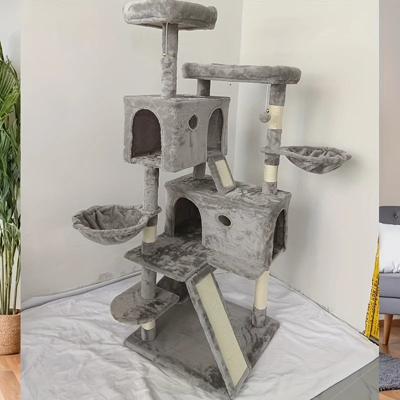 Albero tiragraffi per gatti da 66 pollici con 2 trespoli, 2 grotte e amaca